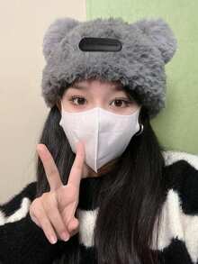 女性冬天針織帽,多用途和濃烈香調白色豆豆帽帶大頭圓周 - 黑色 - 查看 17