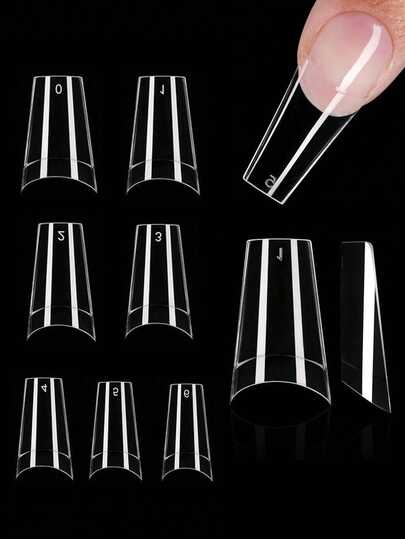 120pcs/Box No C Curve False Nail Tips Short Coffin Half Cover Artificial Nails 12 Sizes Straight French Clear Fake Tips For Acrylic Professional Nail Art Salon Press On Nail Supplies