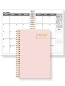 BUBU 1 件 2026-2027 年每周和每月计划笔记本，螺旋装订每日计划学术预约簿，适用于家庭、学校和办公室的生产力组织者，A5 尺寸，返校用品 - 粉色 - 查看 7