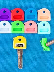 9件套钥匙识别套装/硅胶钥匙套/钥匙套/九色钥匙套。硅胶弹性键帽套装，灵活钥匙套，钥匙识别标签盖，易于识别。钥匙挂钩，家居日用品。（颜色随机）