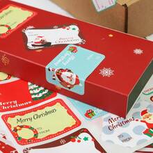 50 Sheets Festive Christmas Gift Tags - Self-Adhesive Holiday Labels With Santa, Reindeer, Snowmen & Holiday Designs, Red & White Paper Tags For Christmas Presents, Christmas Gift Tags