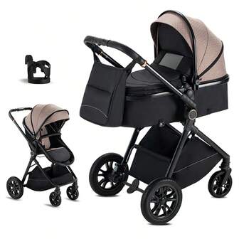2 In 1 Baby Stroller, Convertible Bassinet Pushchair For Infants And Newborns 0-36 Months