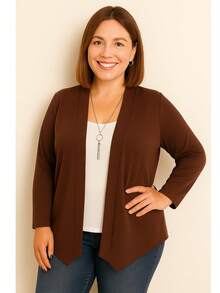 Women's Plus Size Retro Lightweight Cardigan G1 G2 G3 Long Sleeve Kimono Cardigan - 鏽棕色 - 查看 3