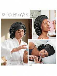 1 Stück Seiden-Schlafhaube, Satin-Schlafhauben, weich elastisches Band Seide Schlafkappe, Seide Haarwickel für lockiges Haar Damen Hauben einfarbig mit breitem Rand elastisch seidig Satin Mode Schlafkappe Lässig bequem atmungsaktiv Alltags Haarpflege Kappe Schulanfang