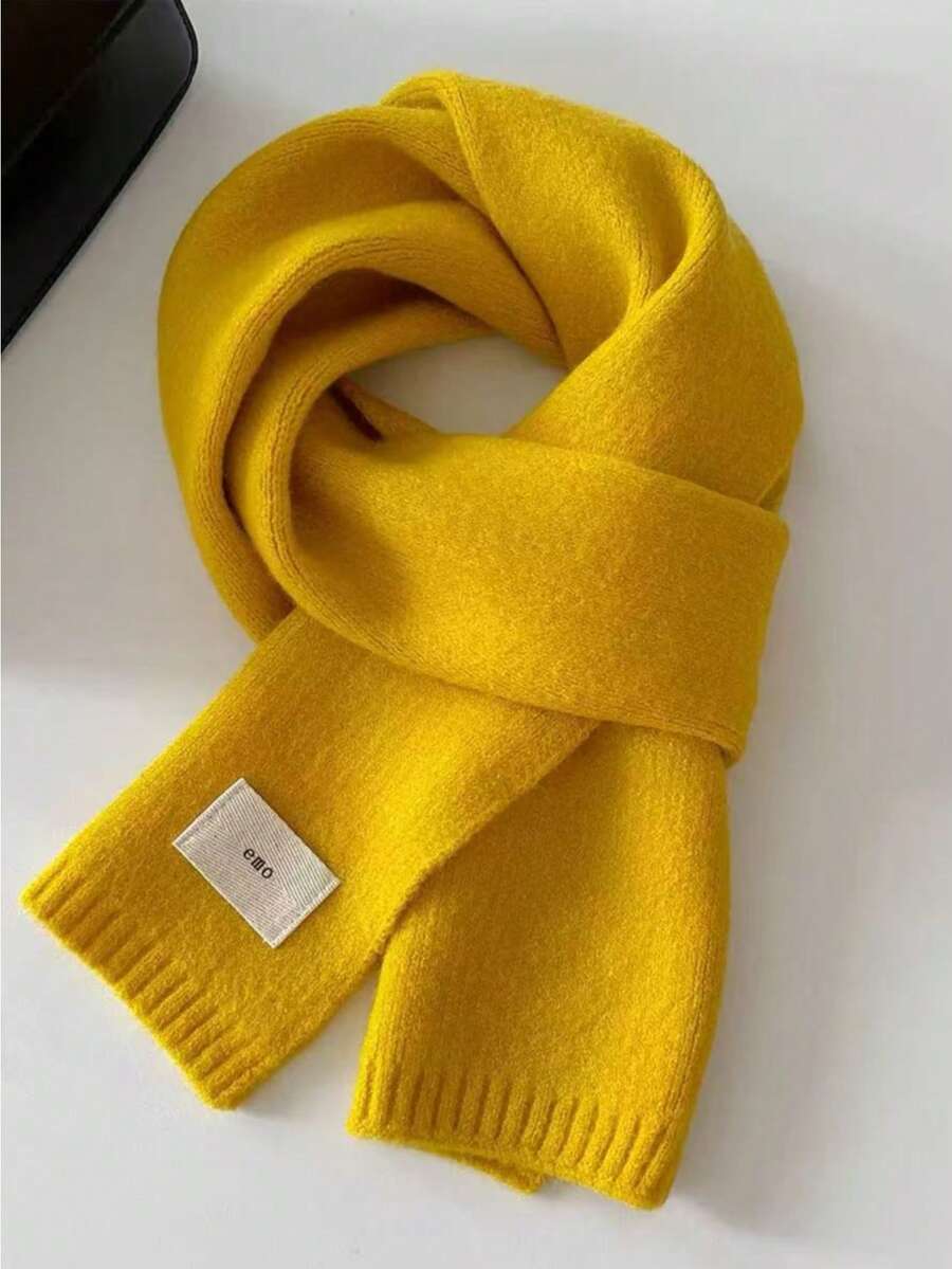 1件韩版纯色加厚保暖针织围巾/披肩，男女通用，纯色针织学生情侣围脖 - 彩色 - 查看 1