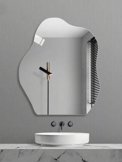 Acrylic Cloud-Shaped Wall Mirror, Adhesive Bathroom Soft Mirror, Asymmetrical Makeup Mirror, No Drilling Required