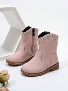 Autumn/Winter Hollow Bow Western Boots, New Wear-Resistant Warm Comfortable Flat Western Style Versatile Baby Boots - Pink - View 5