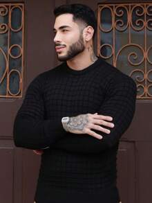 Men's Striped Knitted Sweater Blouse - Black - View 1