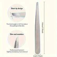 Professional Stainless Steel Eyebrow Tweezers Precision Hair Removal Tool, Suitable For Facial And Body Hair, Alcohol-Free Unisex Beauty Set - 銀色 - 查看 4