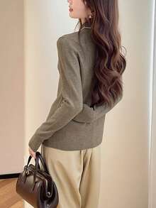 女士百搭针织高领套头衫，秋冬 - 駝色 - 查看 2