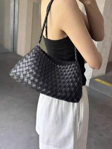 1 pieza Conjunto de bolso de hombro tejido vintage + bolsa con cordón, Juego de bolso de estilo artístico hecho a mano, Nuevo nicho de verano Versátil bolso de hombro/axila tejido a mano, Adecuado para uso diario, compras, viajes, vacaciones