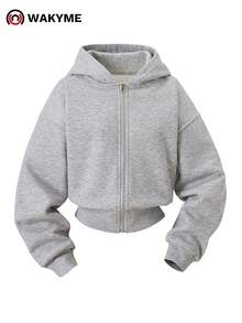 WAKYME 3pcs Women's Casual Sports Set - Cropped Zip-Up Hoodie + Criss-Cross Sports Bra + High-Waisted Wide Leg Pants, Light Gray & White, Fashionable Daily Wear - Multicolor - View 2