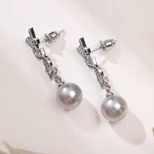 زوج من أقراط قلادة اللؤلؤ الفاخرة للنساء، أقراط حلقية أنيقة من الزركونيا، إكسسوارات أزياء أنيقة