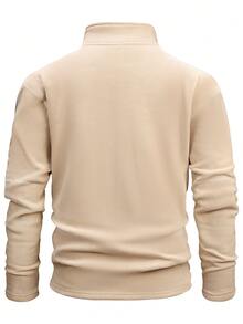 Men's Fleece Jacket, 1/4 Zip Pullover Sweatshirt, Solid Color Outdoor Casual Hoodie For Winter, Thick Sports Tops With Elastic Drawstring Hem, Suitable For Outdoor Activities, Cycling, Hiking, Running, Fishing, Casual Daily Wear, Khaki