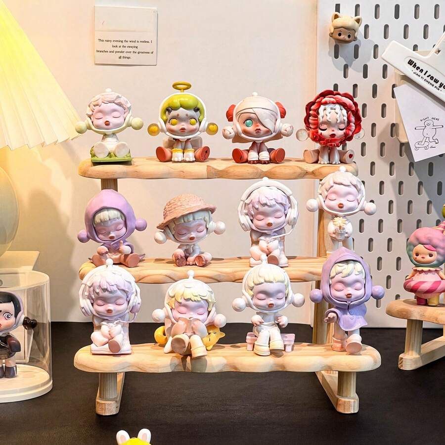 1pc Wooden Trapezoid Shelf, Wooden Desktop Storage Organizer Rack, Multi-Tier Display Stand For Jewelry, Succulents, Home Use - Multicolor - View 1