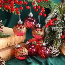 6Pcs Christmas Ball Christmas Ball Ornaments Set Golden Border Grid Painted Plastic Ball For Xmas Tree Decor Home Party Holiday Celebration - Multicolor - View 3