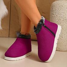 Damen Weinrot Modische Schneestiefel, flache warme Winterschuhe, kurze Winterstiefel