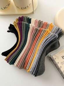 6 Pairs Women's Solid Color Ankle Socks, Versatile, Breathable, Fashion Short Socks