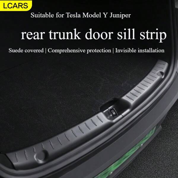 LCARS Protector de borde de portón trasero dedicado LCARS, adecuado para la protección del maletero del automóvil Tesla Model Juniper Y, placa protectora de parachoques trasero de ABS, protector de umbral de maletero plegable