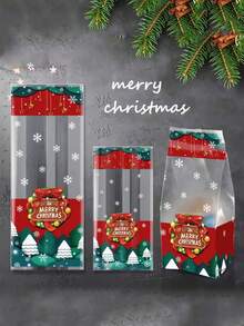 50pcs Christmas Transparent Snack Candy Bags, Gift Packaging Bags, Holiday Baking Dessert Cookie Self-Sealing Bags,Durable Material, Suitable For Candies, Gifts, Suitable For Christmas Decorations, Holiday Parties, Seasonal Decorations, Christmas Baking Supplies, Christmas Kitchen Storage Bags