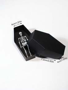 5pcs Halloween Skeleton Coffin Favor Box With Lid, Black Cardboard Gift Box For 5pcs Party Favors, Spooky Skeleton Print Packaging, Creepy Haunted House Supplies, Unique Gothic Party Decoration Box For Halloween Night, Small Present Holder With Fun Design, Scary Skeleton Style Decorative Box For Festival Events