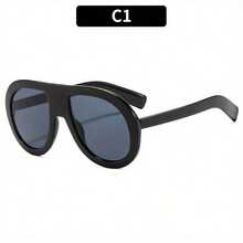 1 Pc/Set, Stylish Oversized Sunglasses, Unisex Personalized High-End Sunglasses Multiple Colors Available Perfect For Daily Dates, Commuting, Street Style Outfits, Or As A Gift Includes A Glasses Case - 黑色鏡框搭配灰色鏡片 - 查看 2