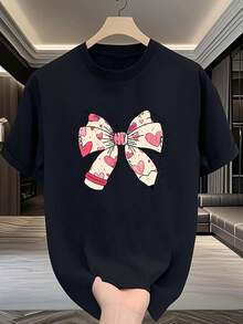 1pc blusas de mujer blusas bonitas para mujeres conjuntos para mujer blusas de mujer en oferta  Imagen de Lazo Corazón T shirt algodón 180g blanco y negro patrón estampado de corazón impresión de alta calidad en algodón cuello redondo corte básico holgado hombres y mujeres transpirable versátil lavable a máquina cómodo talla S ~ 3XL diario casual deportivo imprescindible para el verano - Negro - Ver 3