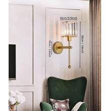 SuperYoPinny Battery Operated Crystal Wall Sconces Set Of 2, Black Wireless Wall Sconce With USB Rechargeable LED Light Bulbs 12 Colors Dimmable Crystal Wall Lamp With Remote For Bedroom Living Room Bulbs Included - Vàng - Xem 3