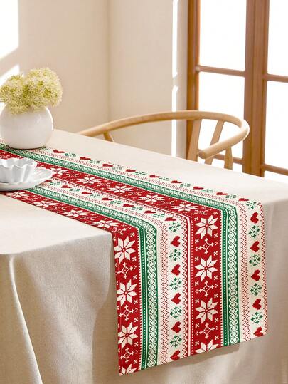 1pc Christmas Pattern Linen Table Runner, Suitable For Holidays, Parties, Birthdays, Dinners, Kitchen & Dining Table Decor, Shoe Cabinet Cover, All Season Home Decor