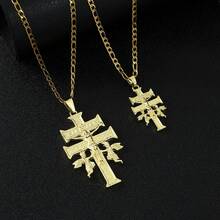 1件14K镀金天主教卡拉瓦卡十字架吊坠，配天使项链，男女通用，3毫米不锈钢费加罗链项链 - 叉 - 查看 12