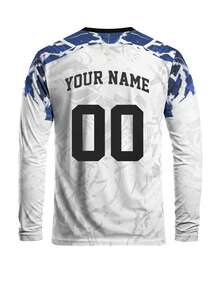 Customized Men's Football Long Sleeve Top, Personalized With Name & Number, Comfortable Round Neck Long Sleeve Sports Sweatshirt For Football Training, Casual Wear, And Gift - Blue and White - View 5