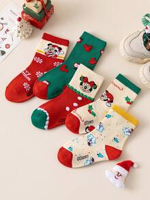Disney 5双装圣诞儿童袜子，米奇老鼠新年礼物袜，卡通圣诞新年动画袜子，男女童款，新奇有趣袜子，儿童室内/居家穿着袜子 - 彩色 - 查看 1