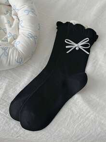 1双夏季薄款甜美珍珠纯色蝴蝶结袖口女士袜子 - 彩色 - 查看 14
