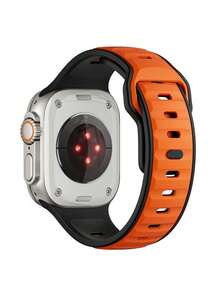1pc Compatible With Apple Watch Bands, Outdoor Sports Fitness Yoga Waterproof Sweatproof Ultra-Thin Soft 3D Embossed Texture Dual-Color Silicone Strap, Suitable For Apple Watch Ultra/Series 3/2/1/SE/S9/8/7/6/5/4/3/2/1, 38/40/41mm, 42/44/45/46/49mm, Unisex Smartwatch Replacement Accessory - Black Orange - View 3
