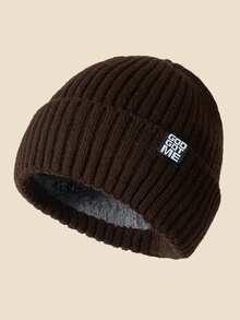 1 件 GOD 标志无檐小帽，纯色针织保暖羊毛帽，柔软舒适，简约设计，适合寒冷天气秋季穿着