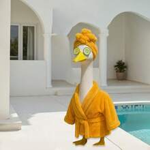 Porch Goose Outfits Stylish Cute Goose Clothes Plush Bathrobe Shower Cap And Cucumber Slices 3 Pcs Set - 黃色 - 查看 2