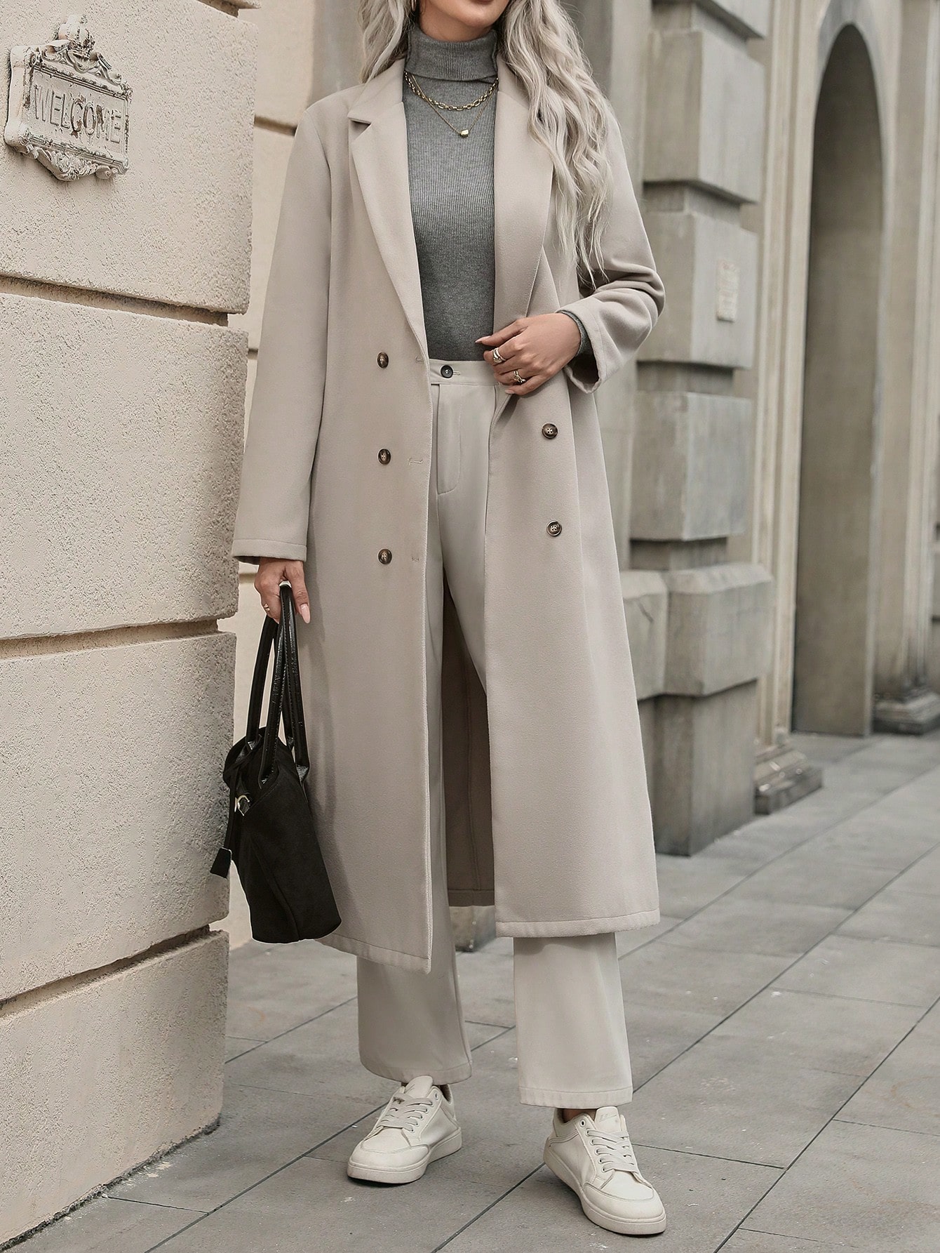 معطف نسائي مزدوج الصدر عصري متعدد الاستخدامات، خري...