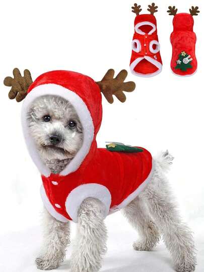 Christmas Pet Costume, Reindeer & Christmas Tree Design Dog Clothes, Suitable For Small Dogs And Cats, Christmas Holiday Party Decor, Pet Holiday Outfit