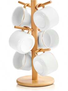 Mug Tree Counter, 6 Hooks Detachable Coffee Mug Holder, Decorative Mug Racks Coffee Bar Organizer - 1 - Xem 1
