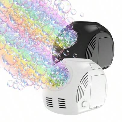 Compact Handheld Bubble Machine Toy, Black & White, Fully Automatic, Bubble Blower With Lighting, Multi-Hole Round Design, Holiday Gift (Batteries And Bubble Liquid Not Included)