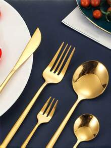 1PC Of Five-Piece Stainless Steel Cutlery Set, Portuguese Fork And Spoon, Western Cutlery Set, All-In-One, Suitable For Family Gatherings, Parties, Kitchens, Restaurants, Hotels, Weddings, And Back-To-School Season