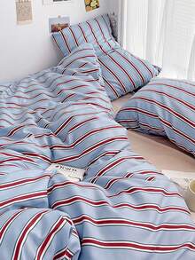 3件套100%涤纶北欧简约条纹印花羽绒被套，2个枕套+1个羽绒被套（不含床单），柔软亲肤，适合所有季节 - 彩色 - 查看 4