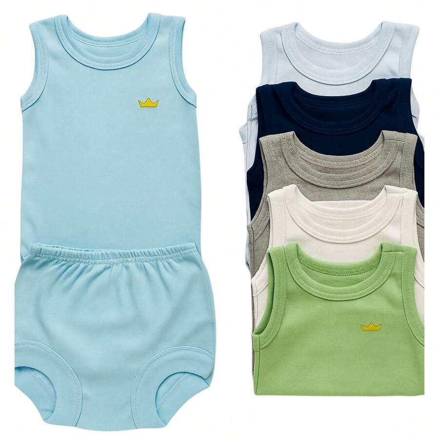 4 Piece Kit: Bodysuit + Diaper Cover, Suede, 100% Cotton, Baby Boy - Màu xanh lam - Xem 1