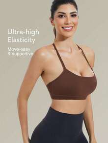 Tender Angel 2 件套女士运动文胸套装，可拆卸衬垫单肩简约工字背瑜伽文胸上衣 - 彩色 - 查看 6