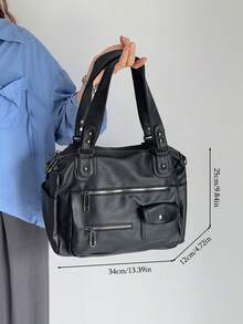 复古朋克风格女式摩托车包，个性化复古单肩包，带多个拉链的斜挎包 - 彩色 - 查看 6