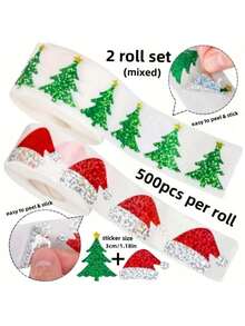 1 Roll, 500 Sheets Christmas Stickers, Perfect For DIY Gift Wrapping, Baking And Decoration, Box Sealing Stickers, Christmas Birthday Gift Decorations, Gift Box Decoration Bag Packaging Labels, Self-Adhesive Sealing Stickers,Christmas Decor,Partyfavor,Food Catering For Christmas
