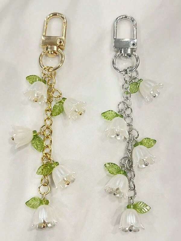 Orchid Faux Pearl Keychain With Tassel, Key Chain Ring, Backpack Charm, Car Key Pendant, Earphone Case Accessories, Gift For Women. Cute Pearl Chain Orchid Keychain, Creative Tassel Style Keychain, Backpack Charm, Bag Decoration, Birthday/Party Gift Backpack For School Car Accessories Goth Y2k