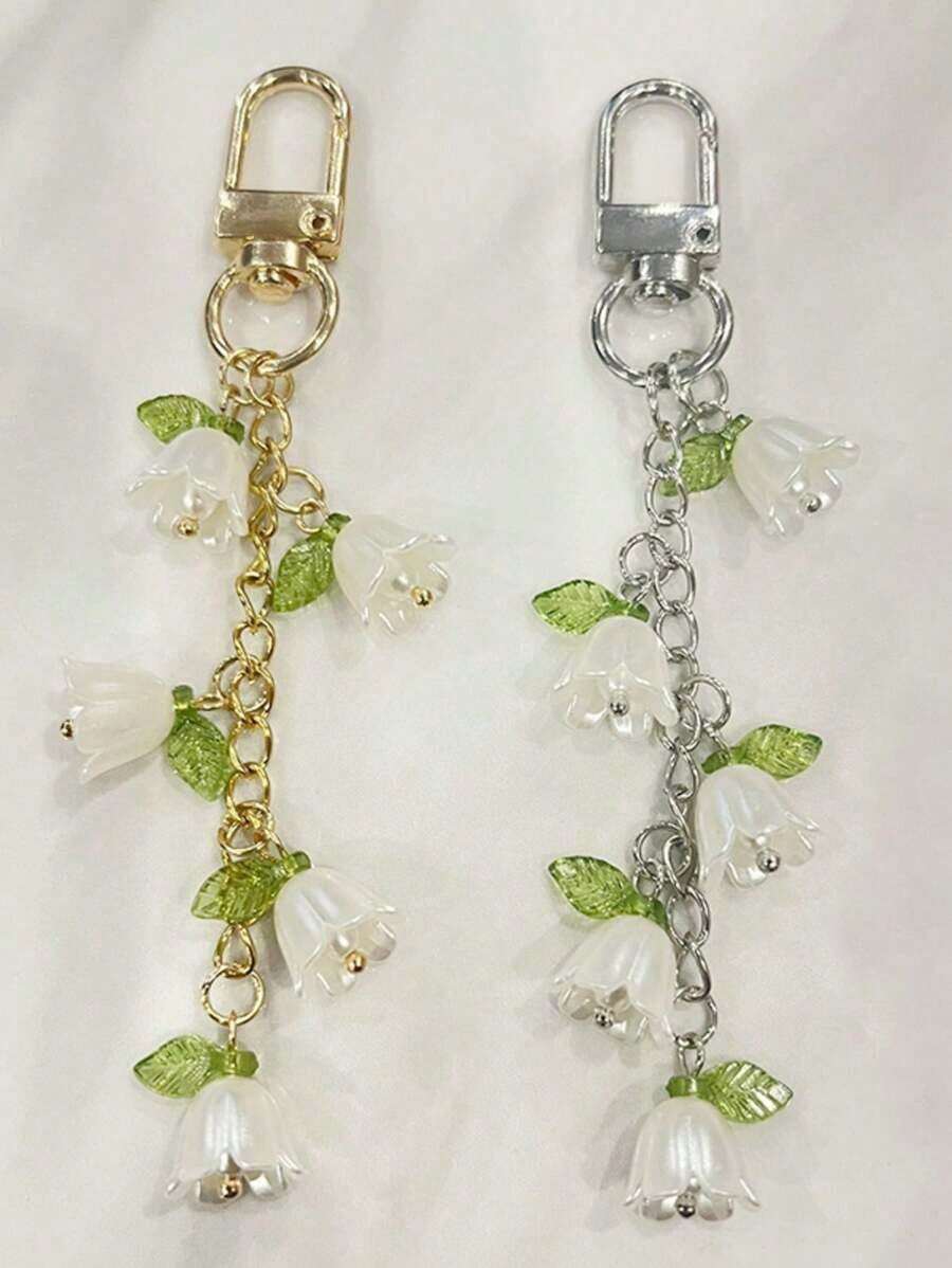 Orchid Faux Pearl Keychain With Tassel, Key Chain Ring, Backpack Charm, Car Key Pendant, Earphone Case Accessories, Gift For Women. Cute Pearl Chain Orchid Keychain, Creative Tassel Style Keychain, Backpack Charm, Bag Decoration, Birthday/Party Gift Backpack For School Car Accessories Goth Y2k - 彩色 - 查看 1