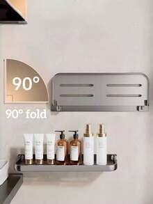 1pc Aluminum Alloy Bathroom Storage Rack, Foldable, Rust-Proof And Punch-Free Shower Rack, Space-Saving Bathroom Organizer, Toilet Organizer Storage Rack, Sink Cosmetic Storage Rack, Kitchen Storage Rack, Wall-Mounted Tissue Box, Suitable For Bathroom, Sink, Kitchen, Bathroom Accessories