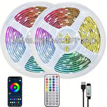 1pc 1-20M LED Strip Light, Bluetooth Smart App Control Music Sync Color Changing, RGB LED Strip With Remote, 44-Key Remote And App Controlled Smart LED Light Strips, RGB Color Changing Music Sync LED Rope Lights, Bedroom Smart Rope Lights, Suitable For Bedroom, Room, Home Decor, Party Holiday LED Lights, Living Room, Christmas Party, Wedding Decoration